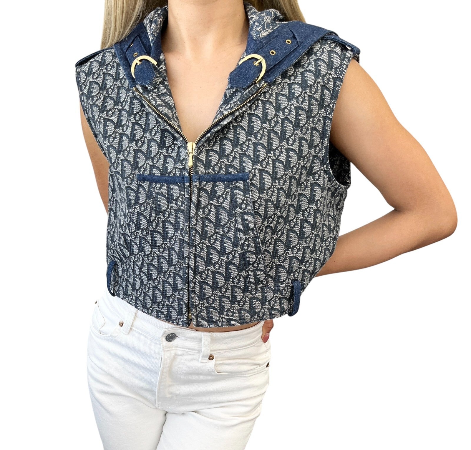 Christian Dior Vintage 2000 Trotter Monogram Denim Vest #42 Hoodie Jacket