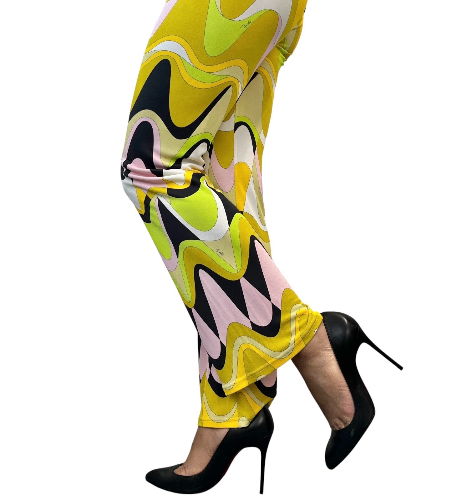 EMILIO PUCCI Vintage Logo Multicolor Shirt Pants Set #38 Button Zip Rayon