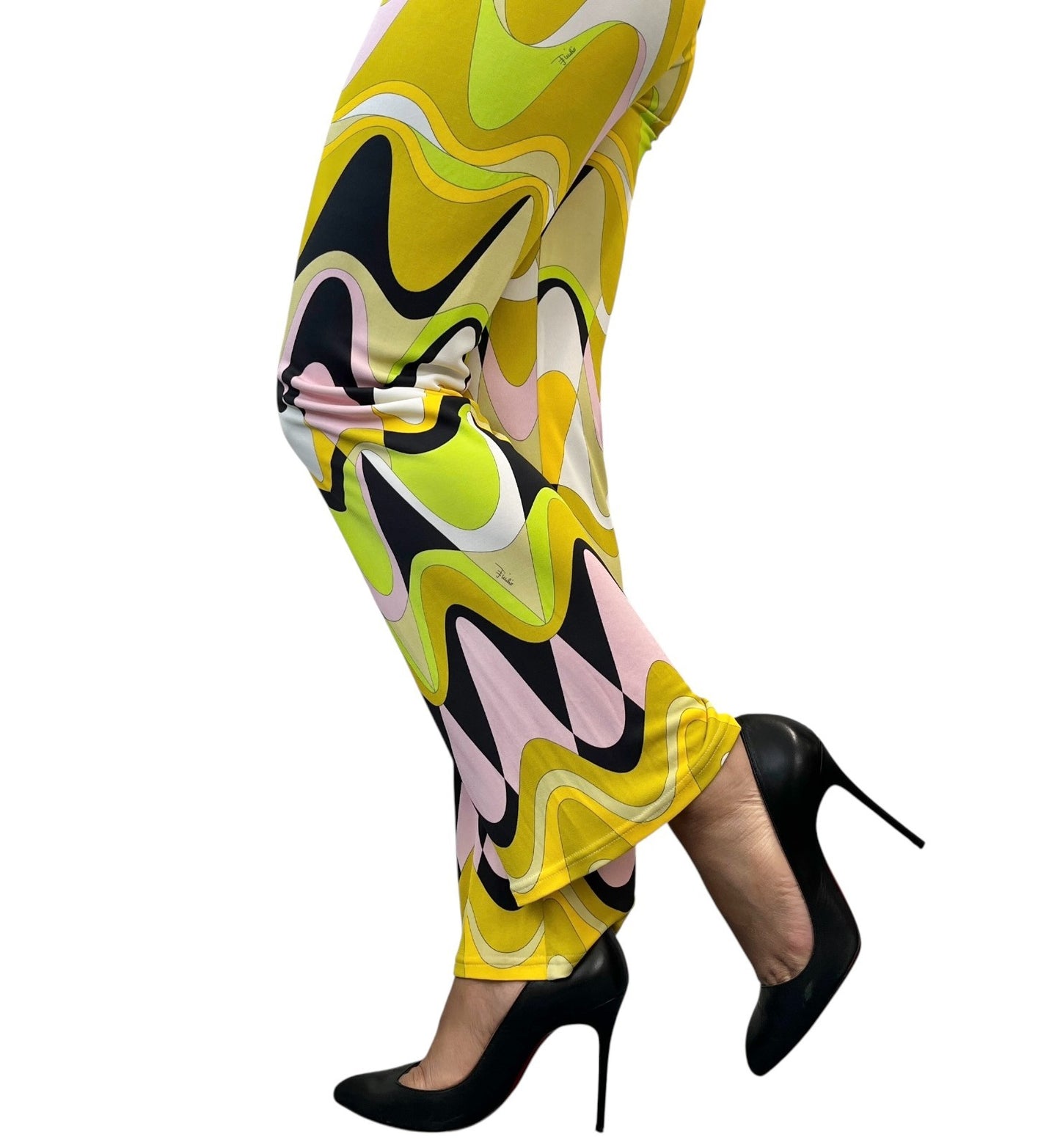 EMILIO PUCCI Vintage Logo Multicolor Shirt Pants Set #38 Button Zip Rayon