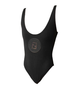 FENDI Vintage FF Logo Swimsuits One-piece #S Black Cotton Spandex Rank AB