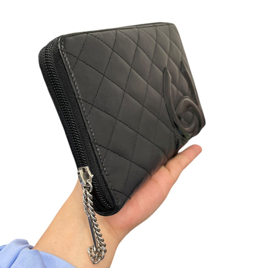 CHANEL Vintage Cambon Line CC Logo Quilted Wallet Black Pink Leather  902229