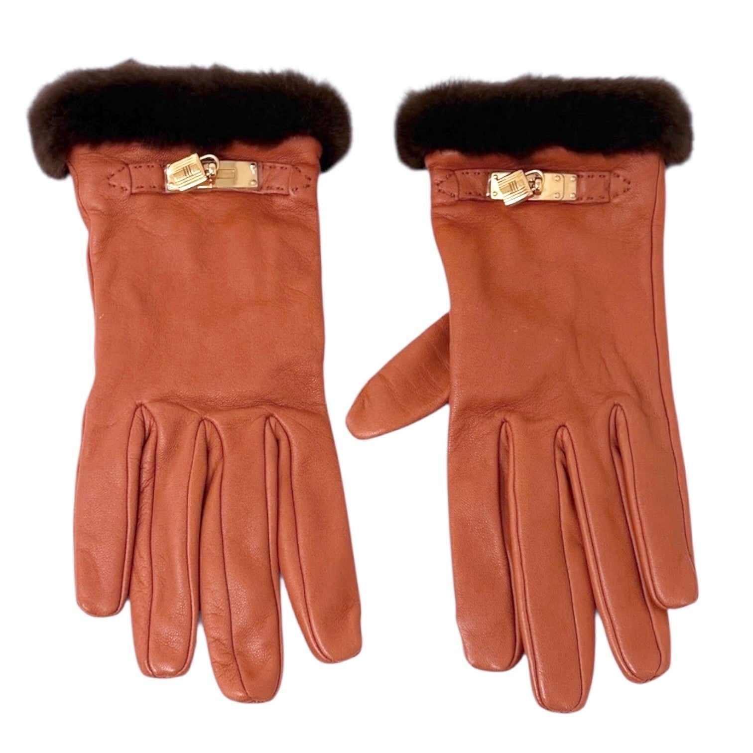 HERMES Vintage H Logo Kelly Gloves Accessory Padlock Charm #7 Orange Leather