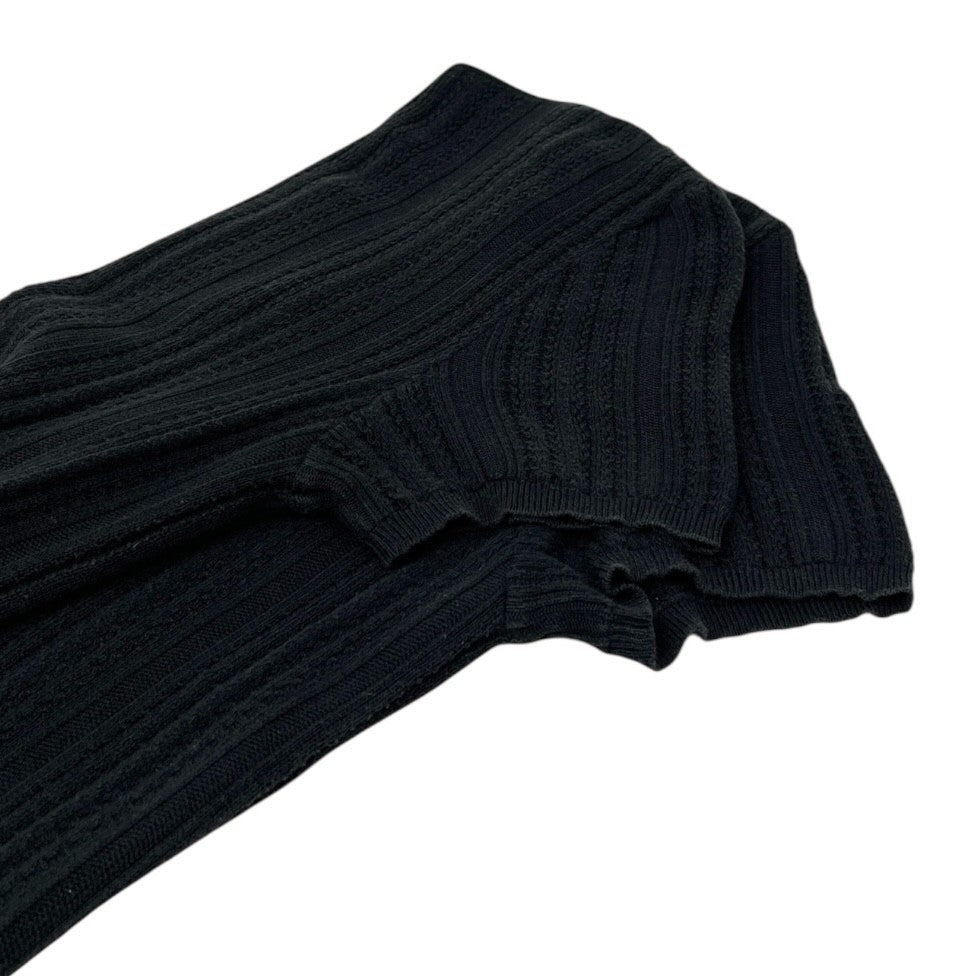 CHANEL Vintage 04P CC Logo Knit Top T-shirt #40 Black Cotton See-throgh Mesh