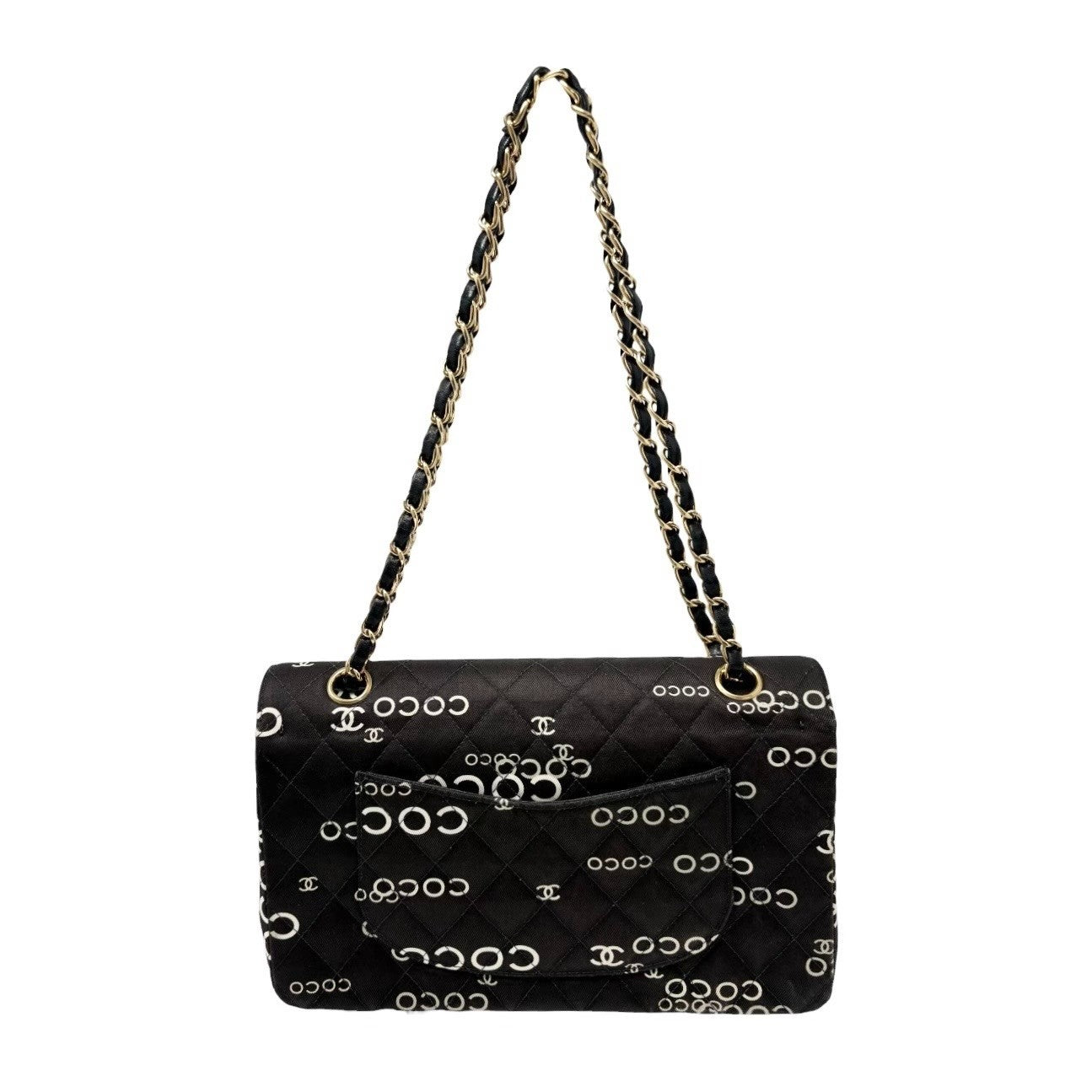CHANEL Vintage CC Logo Print Turnlock Quilted Chain Shoulder Bag Black 901823