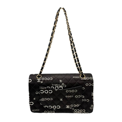 CHANEL Vintage CC Logo Print Turnlock Quilted Chain Shoulder Bag Black 901823