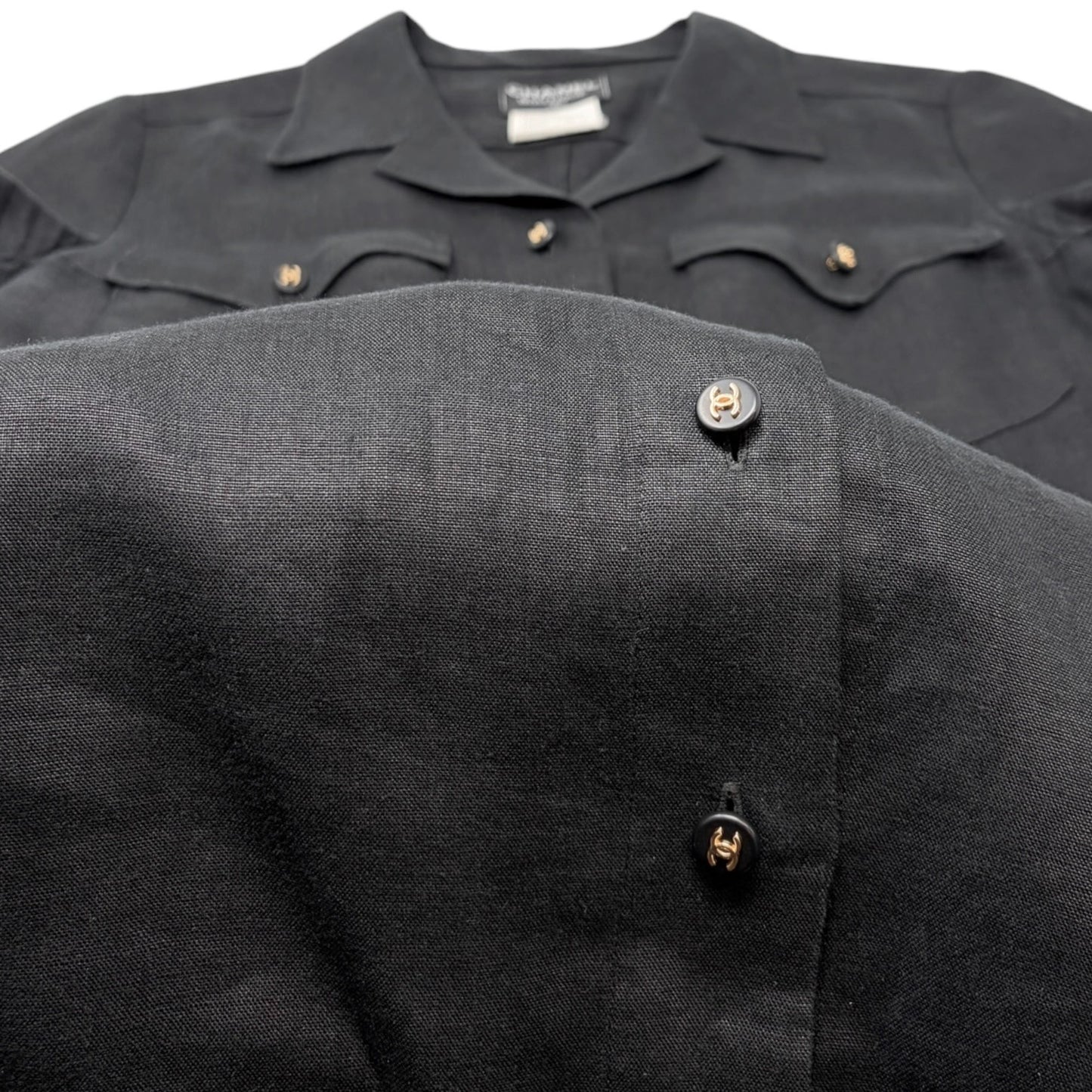 CHANEL Vintage 97P CC Logo Button Linen Shirt Dress One-piece #42 Black