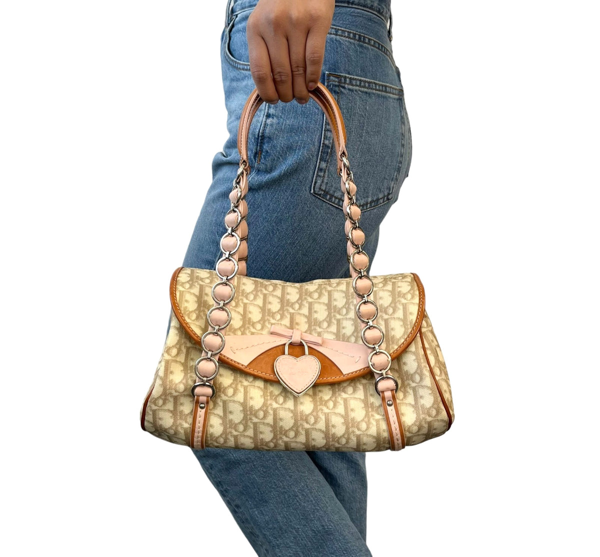 Christian Dior Vintage Trotter Monogram Romantique Shoulder Bag Beige 902306