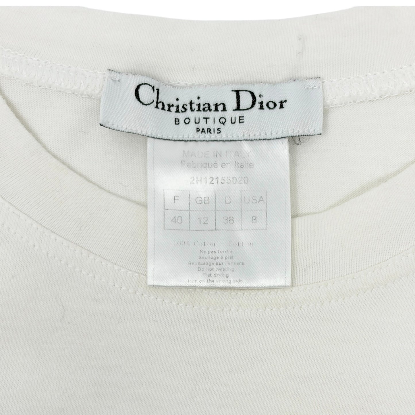 Christian Dior 2002 Vintage Addict Big Logo T-shirt Top #38 White Black Cotton