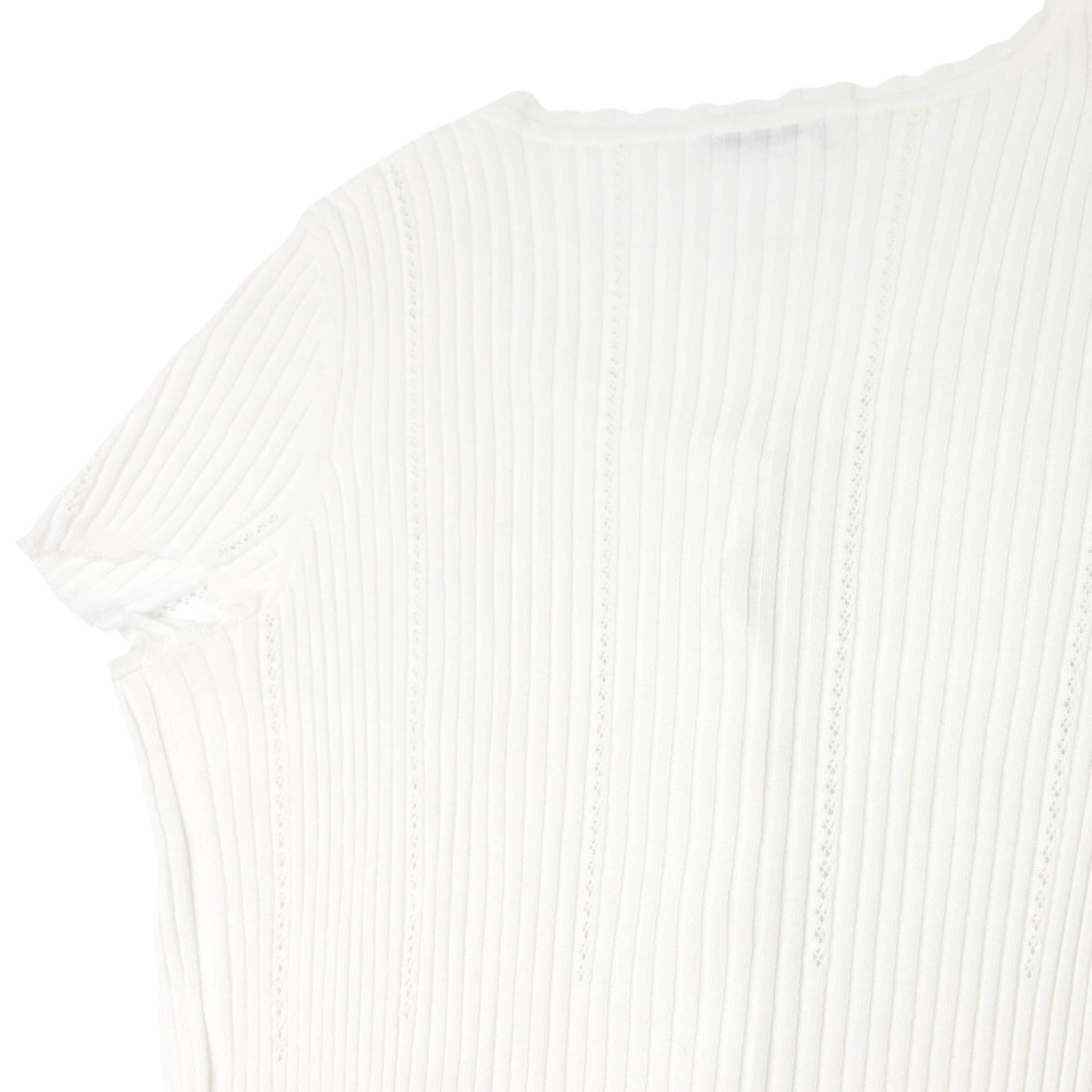 CHANEL Vintage 08P CC Mark Logo Rib Knit T-shirt Top #38 White Gray Cotton