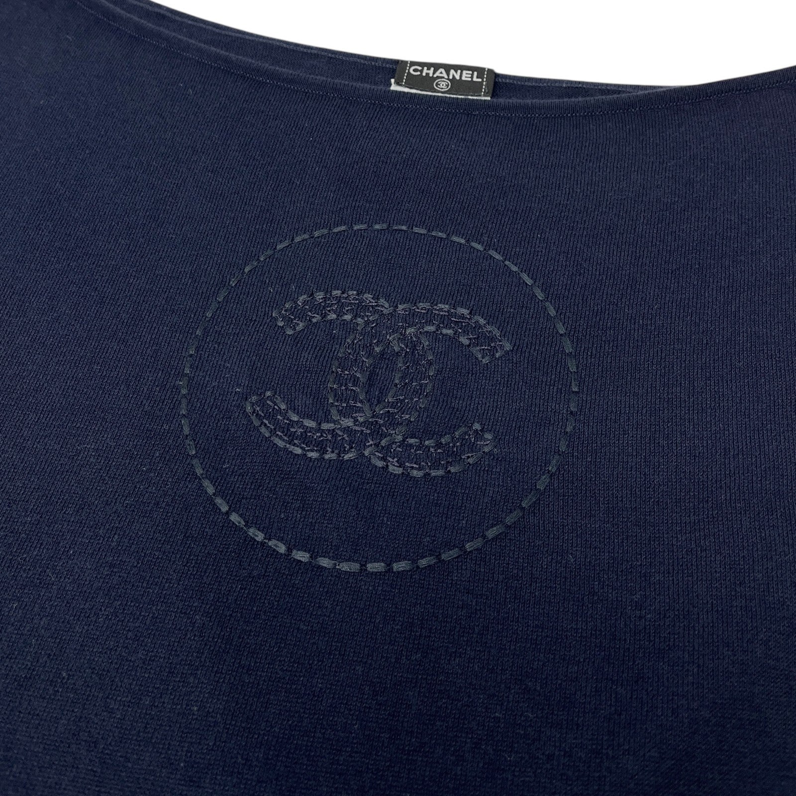 CHANEL Vintage 07P CC Mark Logo Summer Knit Top #36 Sleeveless Stitch Dark Blue