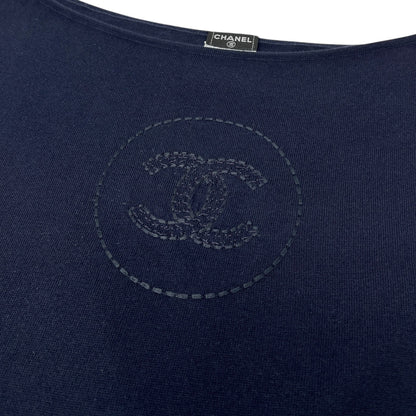 CHANEL Vintage 07P CC Mark Logo Summer Knit Top #36 Sleeveless Stitch Dark Blue