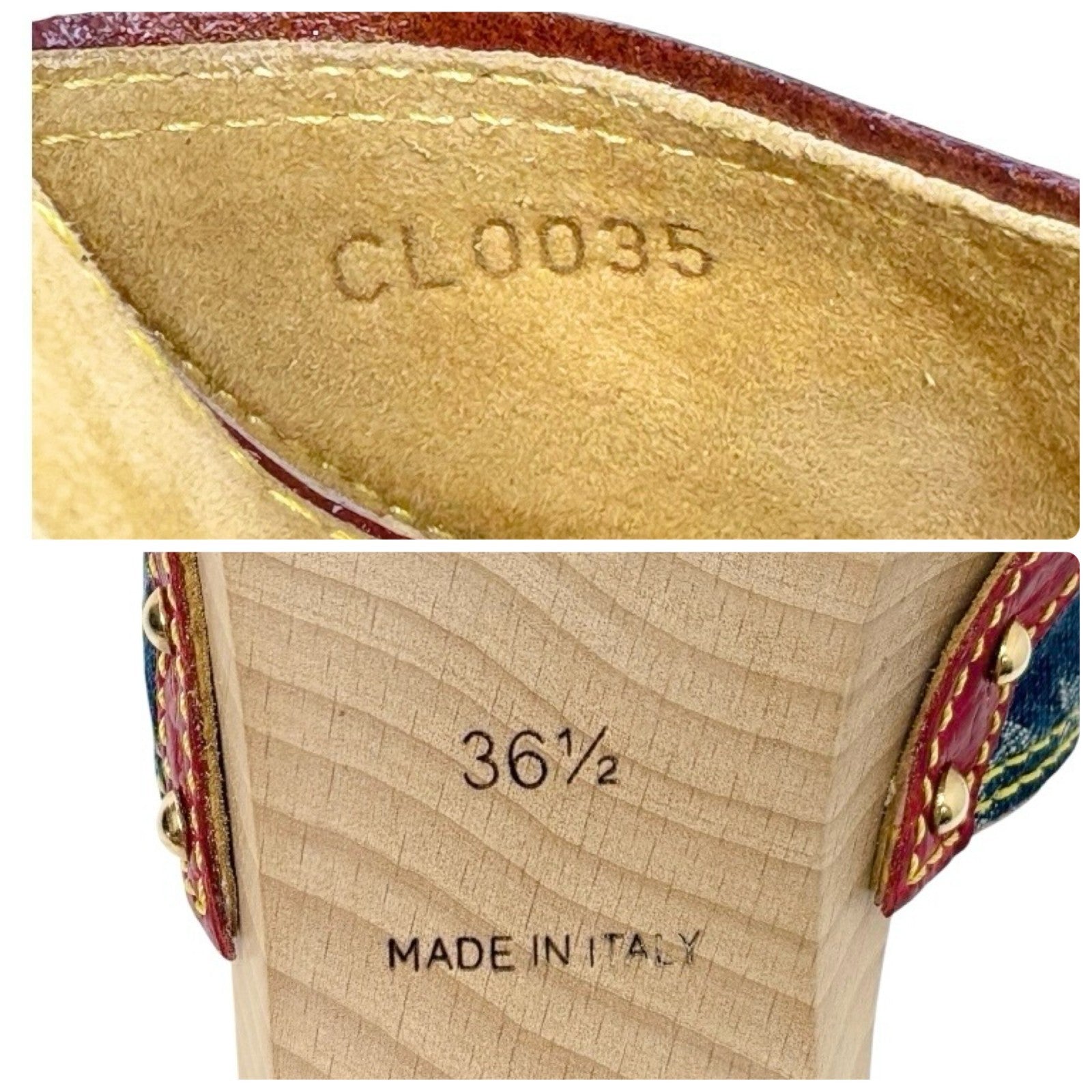 LOUIS VUITTON Vintage Logo Monogram Sandals Heels #36.5 Blue Red Leather