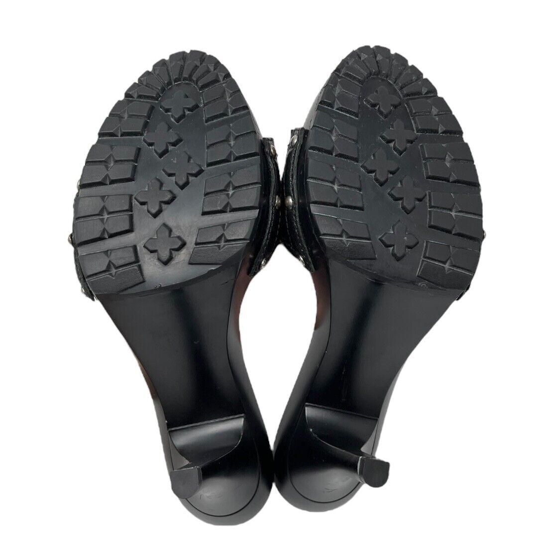 Christian Dior Vintage Logo Sandals Heels Mules #37.5-38 Black Silver Plastic