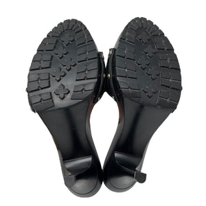 Christian Dior Vintage Logo Sandals Heels Mules #37.5-38 Black Silver Plastic