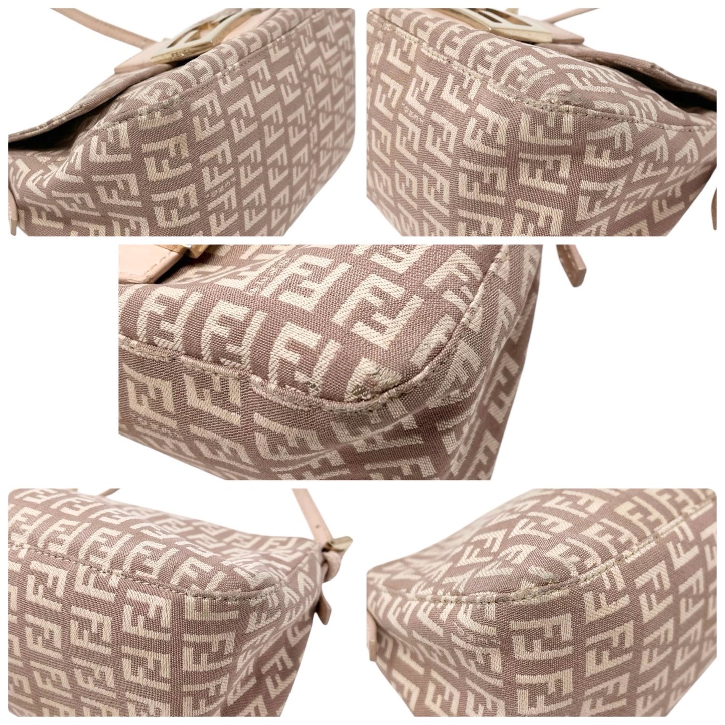 FENDI Vintage Zucchino Mamma Baguette Canvas Shoulder Bag Pink Leather 902201