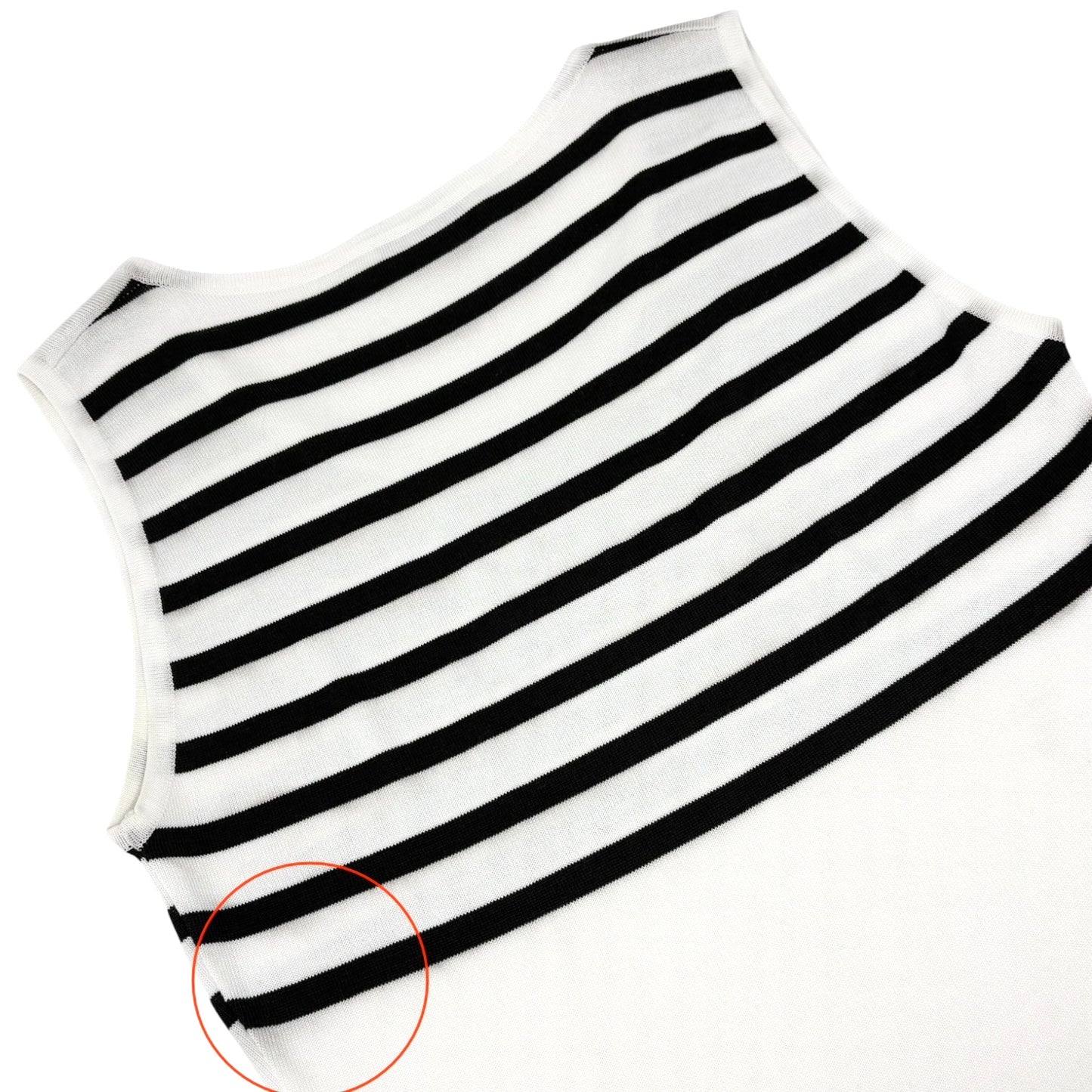 CHANEL Vintage CC Logo Striped Knit Tank Top #38 Black White Cotton 902421