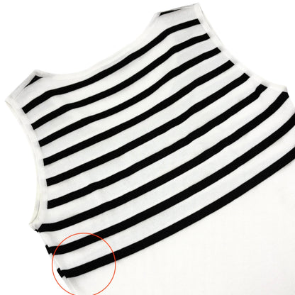 CHANEL Vintage CC Logo Striped Knit Tank Top #38 Black White Cotton 902421
