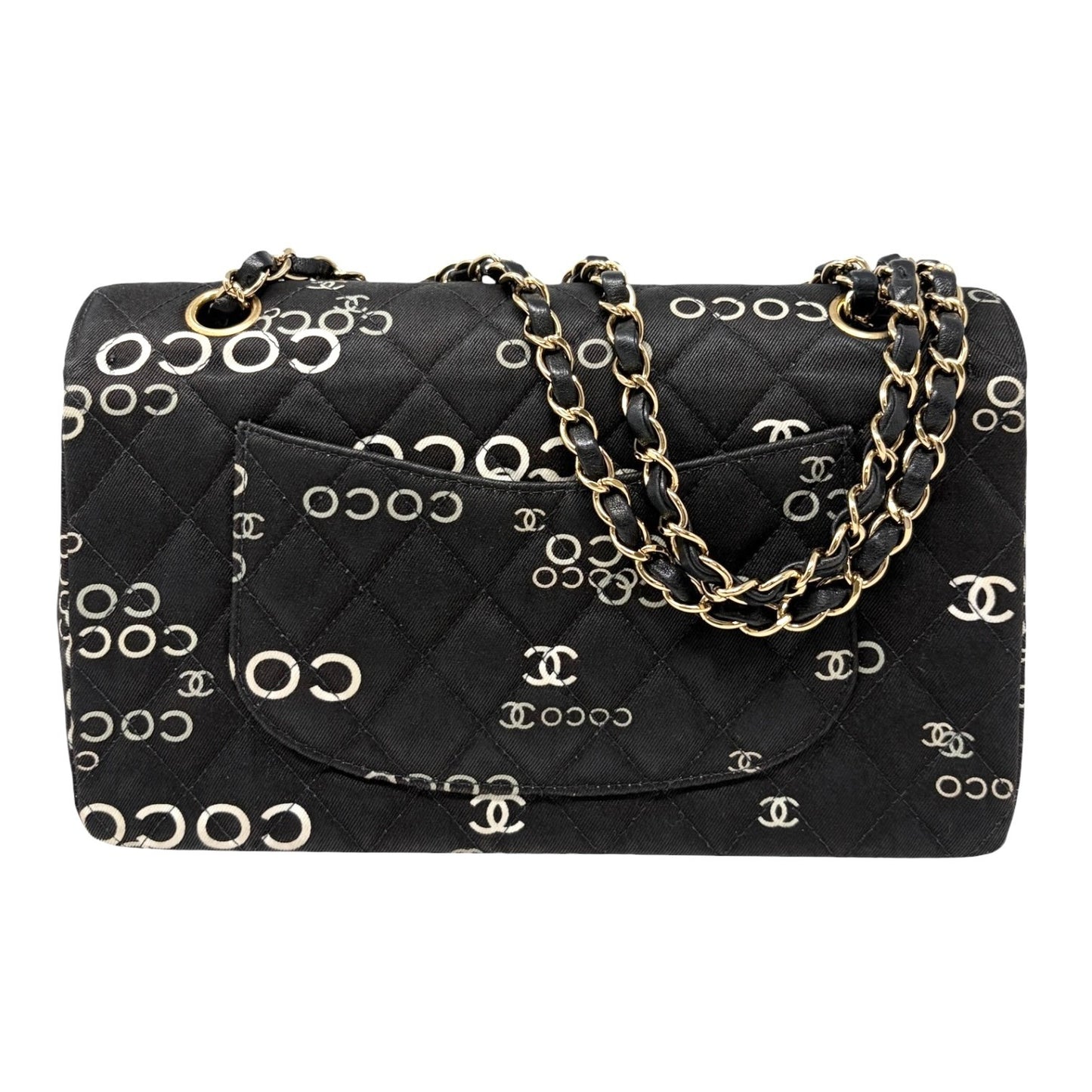 CHANEL Vintage CC Logo Print Turnlock Quilted Chain Shoulder Bag Black 902275