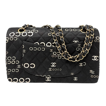 CHANEL Vintage CC Logo Print Turnlock Quilted Chain Shoulder Bag Black 902275