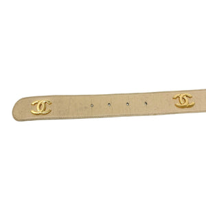 CHANEL Vintage CC Mark Logo Buckle Belt #70/28 Cream Gold Leather Rank B