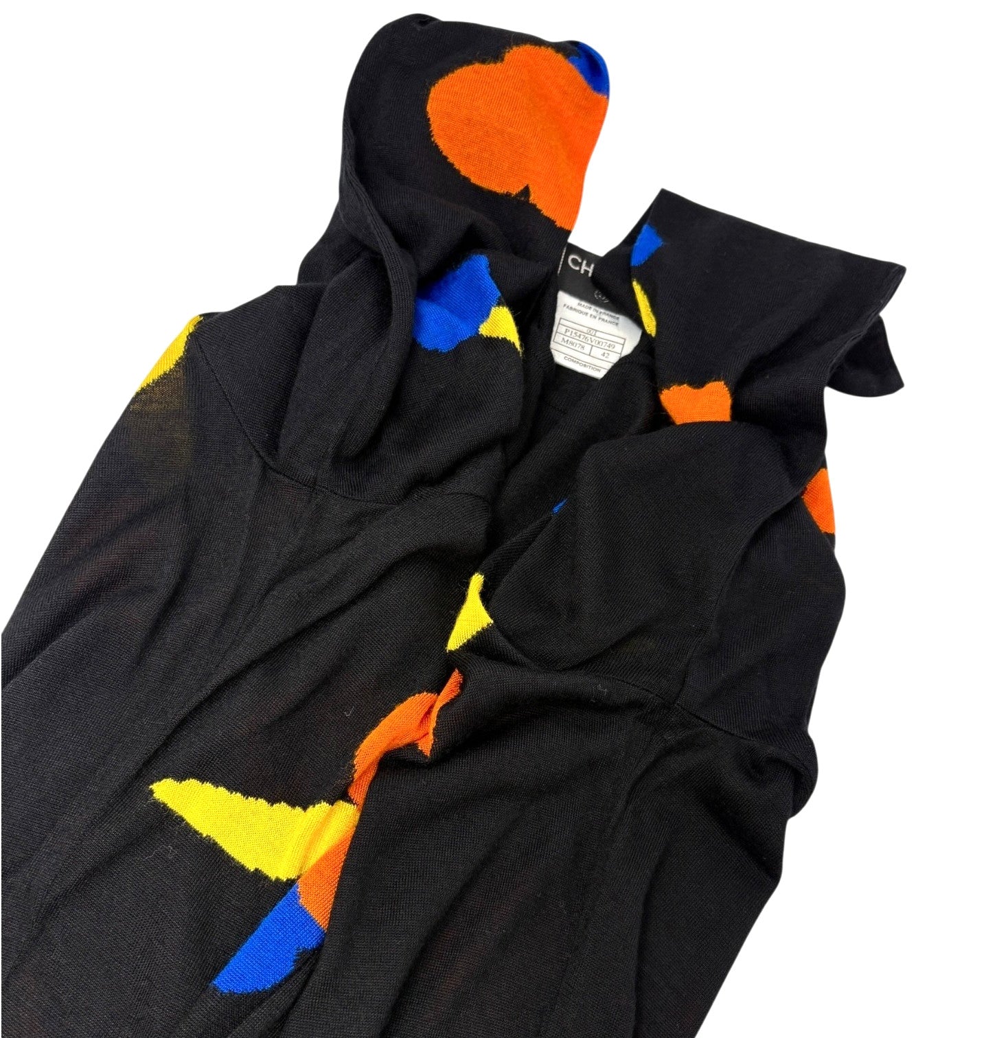 CHANEL Vintage 00T CC Camelia Logo Knit Sweater #42 Black Orange Blue Viscose