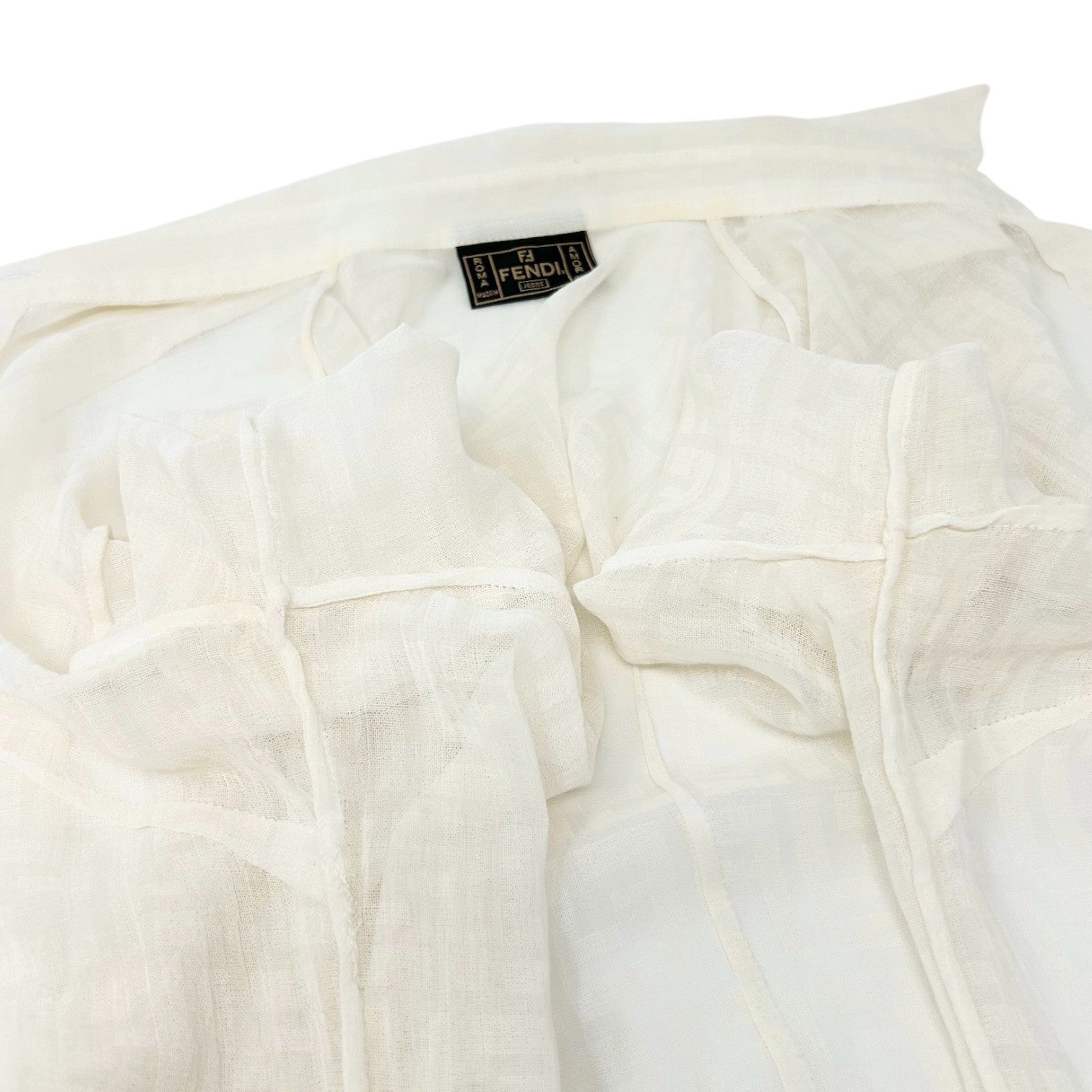 FENDI Vintage Zucca Monogram See-through Top Shirt Blouse #40 Beige White Cotton