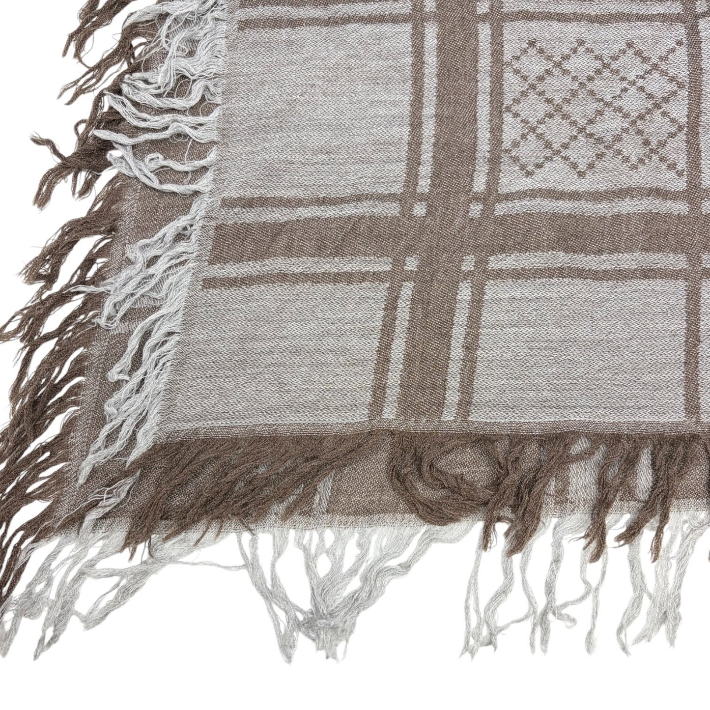 GUCCI Vintage GG Logo Monogram Fox Fur Shawl Scarf Wrap Gray Brown Wool 106918