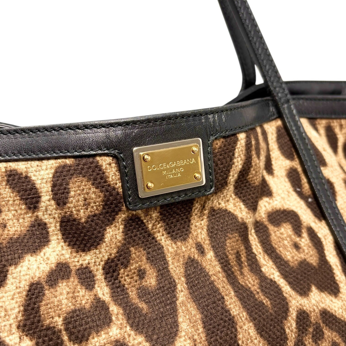 DOLCE&GABBANA Vintage Logo Leopard Large Tote Bag Brown Beige Canvas 902912