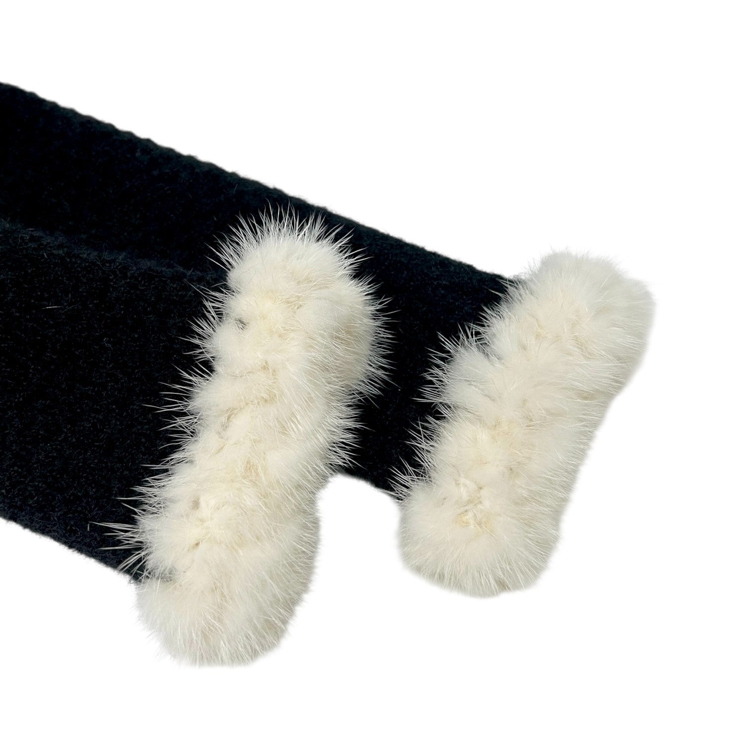 CHANEL Vintage 03A CC Logo Mohair Knit Fur Jacket Pocket Button #38 Black Cream