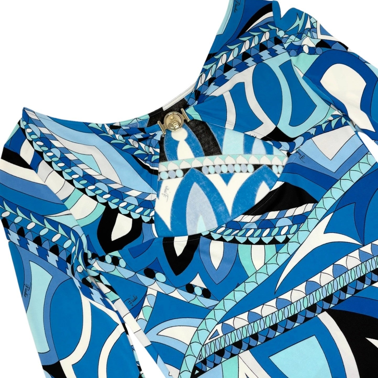 EMILIO PUCCI Vintage Abstract Print Midi Dress #34 Blue Long Sleeve 902420
