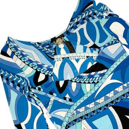 EMILIO PUCCI Vintage Abstract Print Midi Dress #34 Blue Long Sleeve 902420