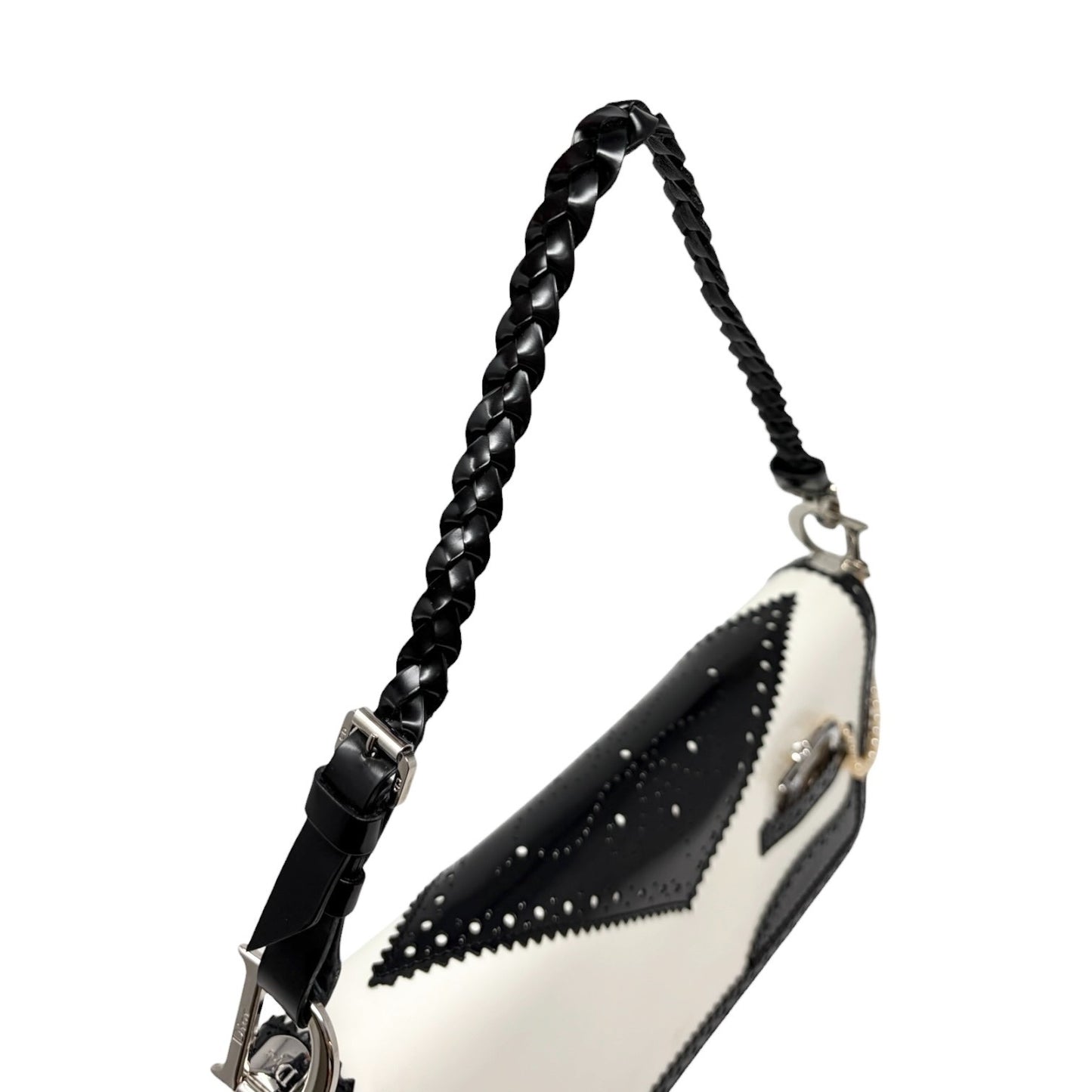 Christian Dior Vintage D'trick Pearl Bag White Black Leather Patent 902023