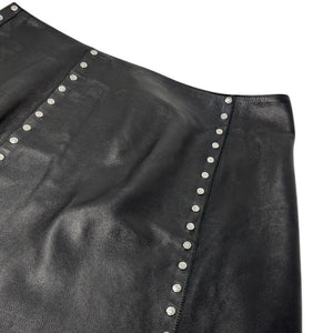 CELINE Vintage Macadam Logo Button Mini Skirt #38 Black Silver Leather