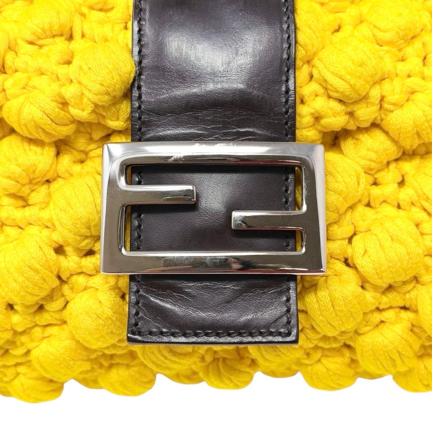 FENDI Vintage Logo Knit Mamma Baguette Shoulder Bag Yellow Brown Wool