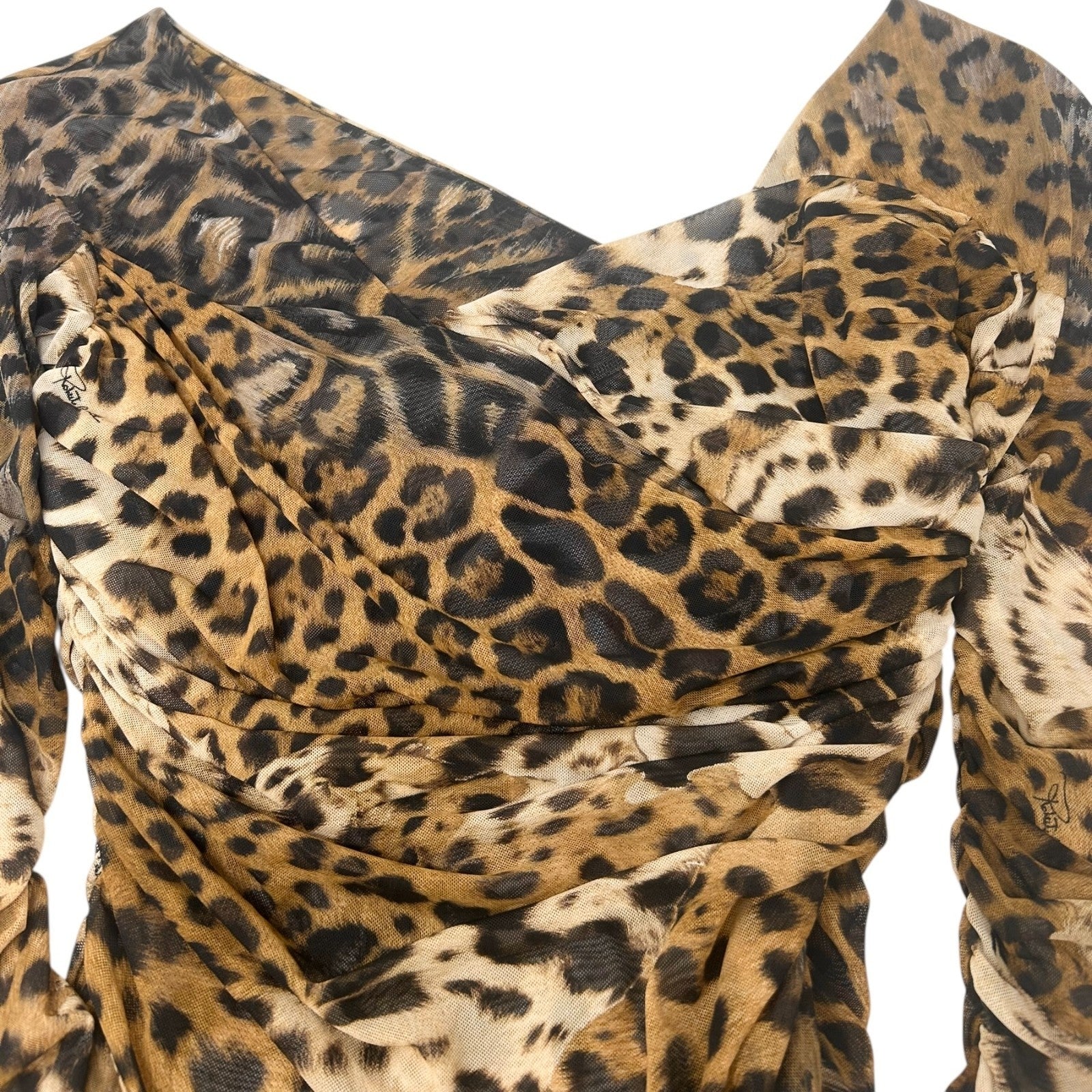 Roberto Cavalli Vintage Logo Leopard Midi Dress One-piece #42 Brown Nylon