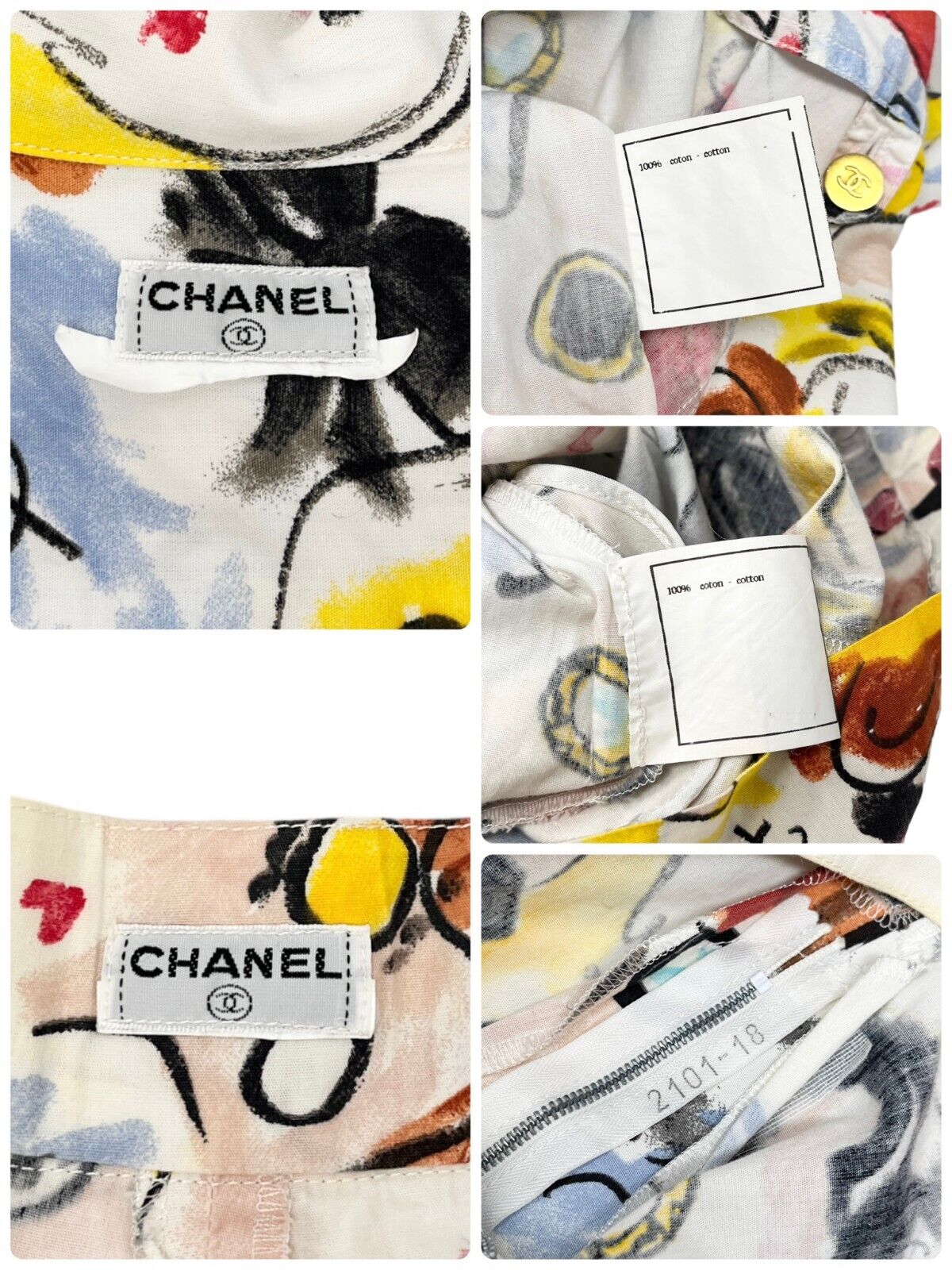 CHANEL Vintage 1995 CC Mark Shirt Shorts Set Button Multicolor Cotton Rank AB+
