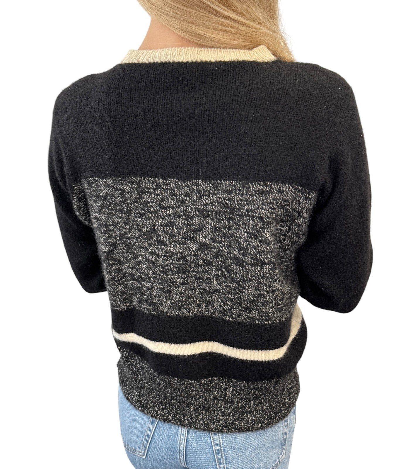 CHANEL Vintage 96A CC Logo Sweater #44 Knit Top Black Gray Cashmere Long Sleeve