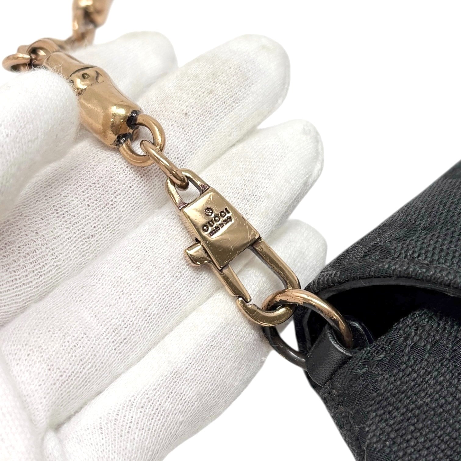 GUCCI Vintage GG Logo Monogram Horsebit Shoulder Clutch Bag Chain Black Pink