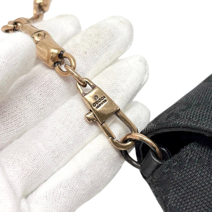 GUCCI Vintage GG Logo Monogram Horsebit Shoulder Clutch Bag Chain Black Pink
