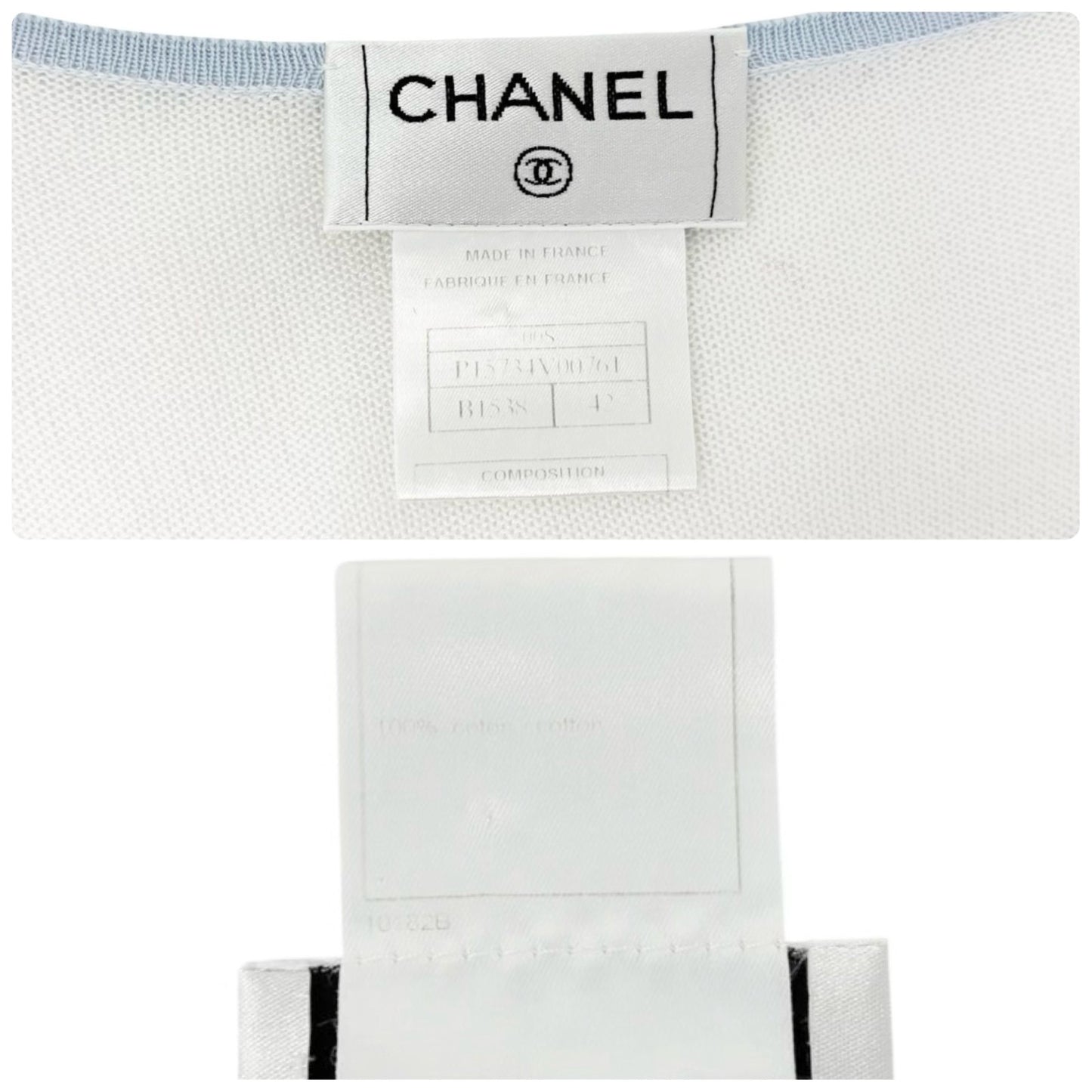 CHANEL Vintage 00S CC Logo Knit Tank Top #42 Sleeveless Blue White 901947