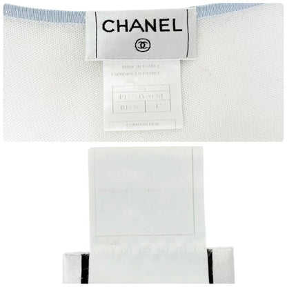 CHANEL Vintage 00S CC Logo Knit Tank Top #42 Sleeveless Blue White 901947
