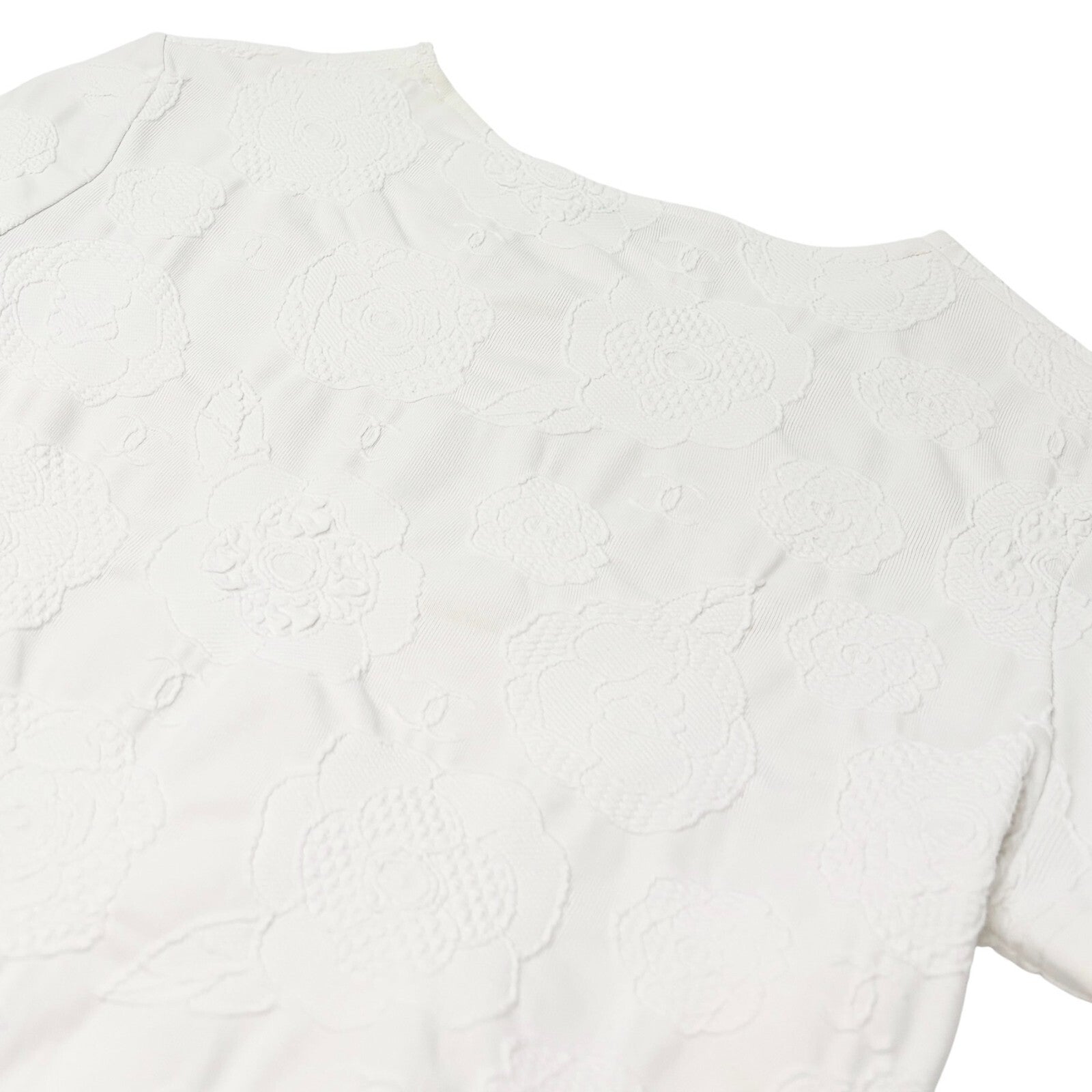 CHANEL Vintage CC Mark Logo Camellia Print T-shirt Short Sleeve Top White Nylon