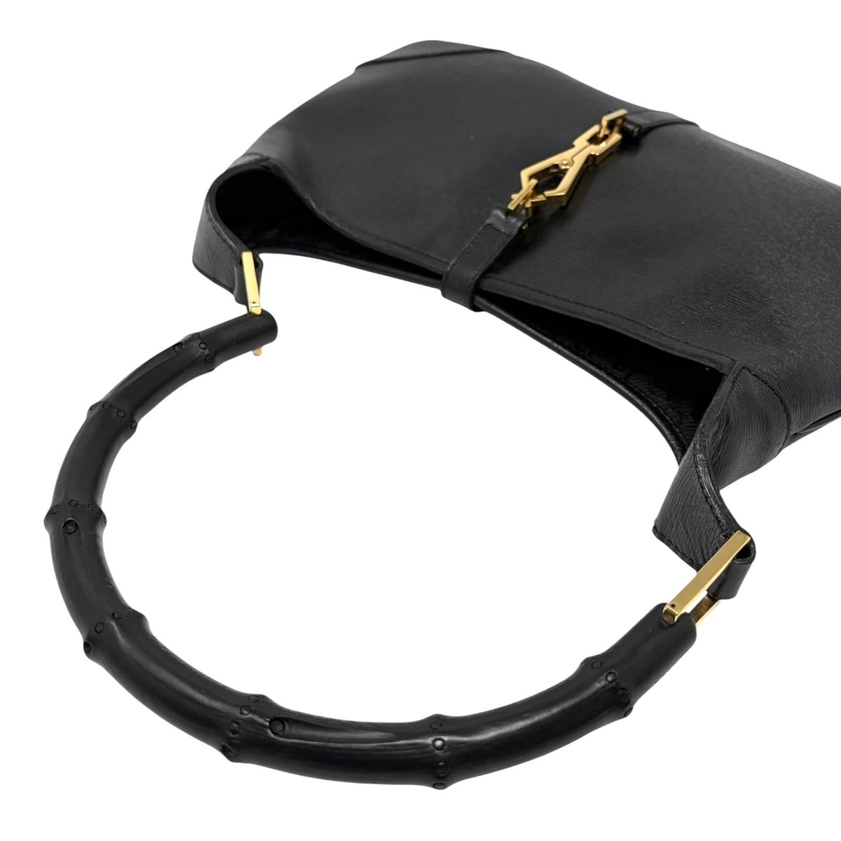 GUCCI Vintage Bamboo Jackie Hobo Shoulder Bag Black Gold Leather 902385