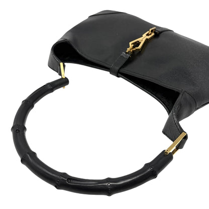 GUCCI Vintage Bamboo Jackie Hobo Shoulder Bag Black Gold Leather 902385
