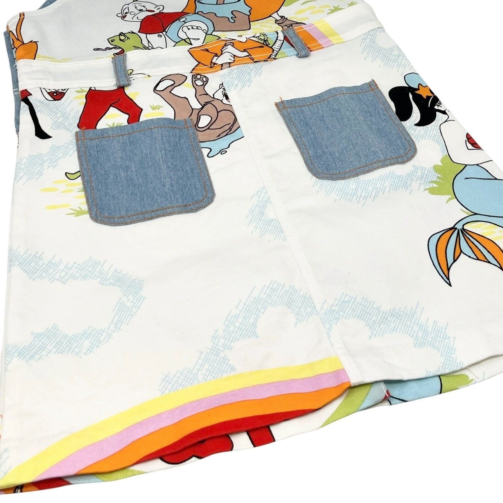 Christian Dior Vintage Cartoon Denim Rompers #8A Overalls Skirt Blue Cotton