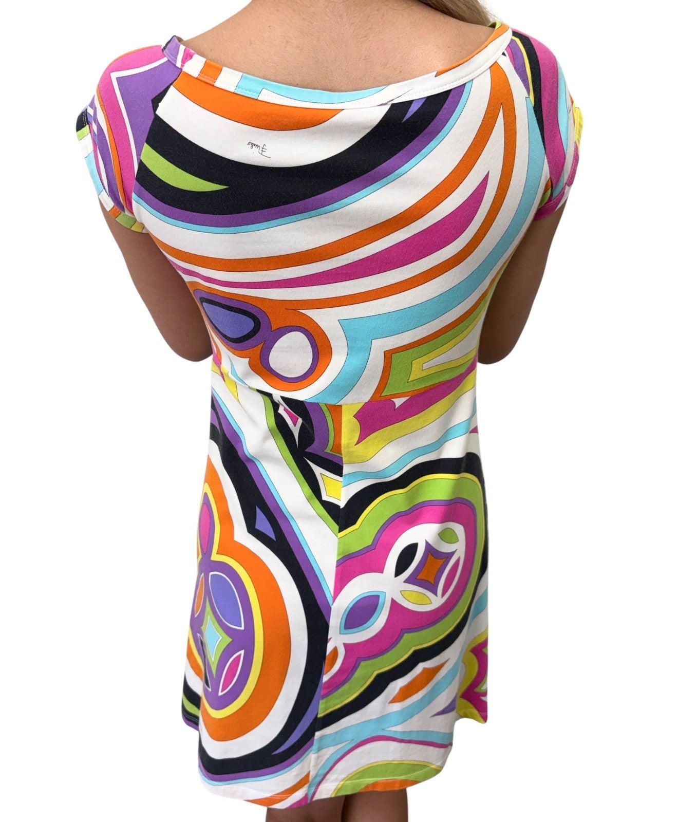 EMILIO PUCCI Vintage Logo Short Sleeve Mini Dress #34 Multicolor Cotton 901859