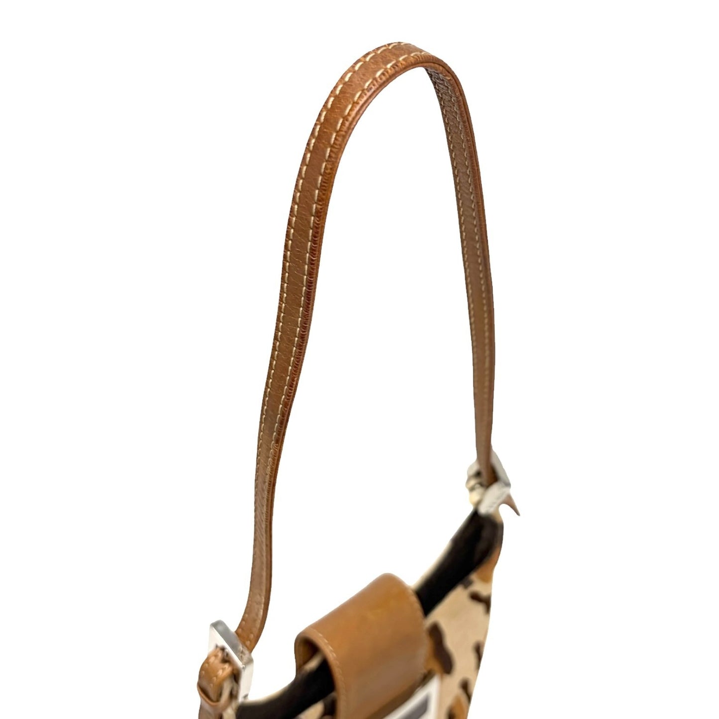 FENDI Vintage FF Logo Leopard Pony Calf Hair Mini Hobo Bag Beige Brown 901984
