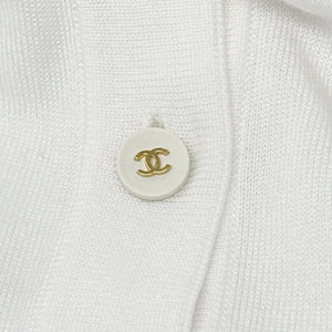 CHANEL Vintage 94P CC Logo Collared Top #42 White Gold Button Cotton Rank AB