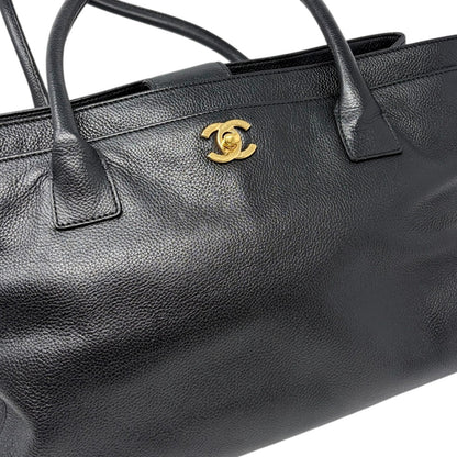 CHANEL CC Turnlock Executive Tote Shoulder Bag Black Gold Leather 902459