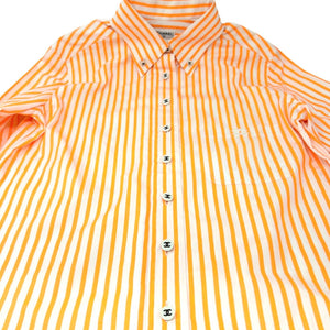 CHANEL Vintage P04044 CC Mark Logo Stripe Shirt Top #40 Orange Cotton Rank AB